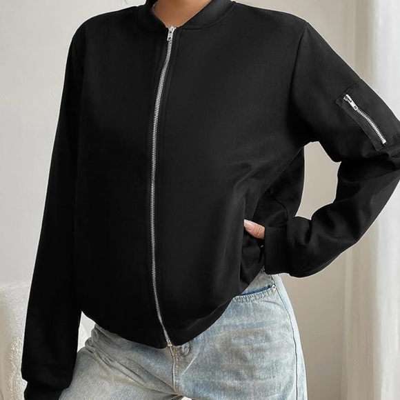 Jackets & Blazers - Classic Black Bomber Jacket for Women